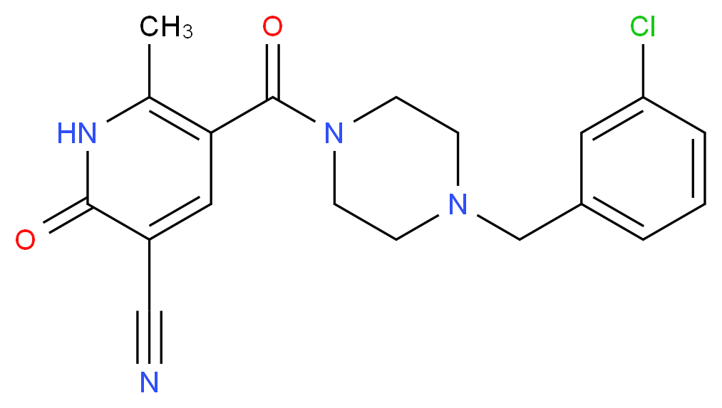 5-{[4-(3-chlorobenzyl)-1-piperazinyl]carbonyl}-6-methyl-2-oxo-1,2-dihydro-3-pyridinecarbonitrile_分子结构_CAS_)