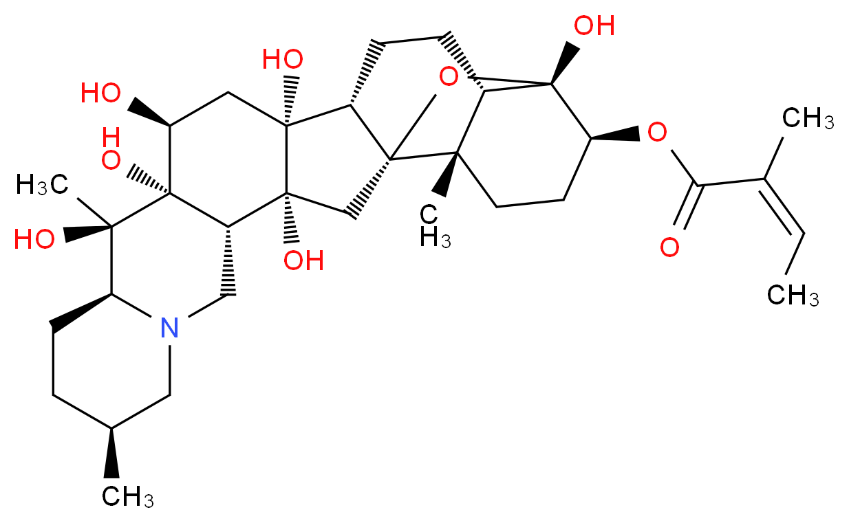 (1R,2S,6S,9S,10R,11S,12S,14R,15S,18S,19S,22S,23S,25R)-1,10,11,12,14,23-hexahydroxy-6,10,19-trimethyl-24-oxa-4-azaheptacyclo[12.12.0.0?,??.0?,?.0??,??.0??,??.0??,??]hexacosan-22-yl (2Z)-2-methylbut-2-enoate_分子结构_CAS_62-59-9