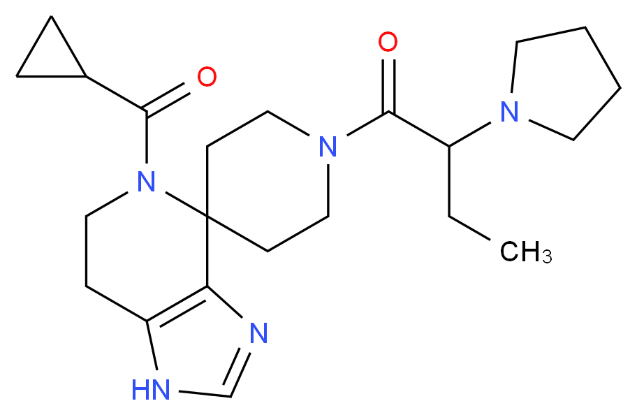5-(cyclopropylcarbonyl)-1'-(2-pyrrolidin-1-ylbutanoyl)-1,5,6,7-tetrahydrospiro[imidazo[4,5-c]pyridine-4,4'-piperidine]_分子结构_CAS_)