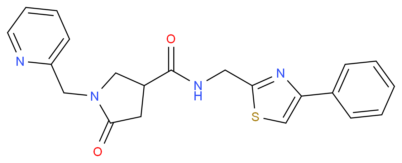 5-oxo-N-[(4-phenyl-1,3-thiazol-2-yl)methyl]-1-(2-pyridinylmethyl)-3-pyrrolidinecarboxamide_分子结构_CAS_)