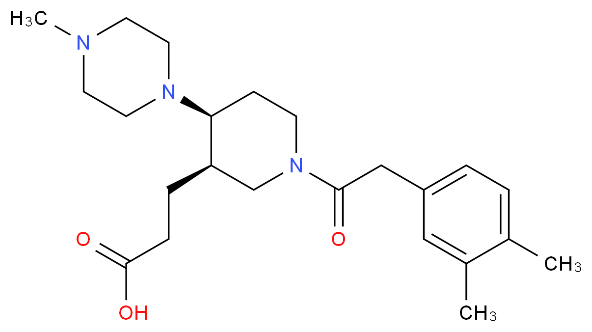3-[(3R*,4S*)-1-[(3,4-dimethylphenyl)acetyl]-4-(4-methylpiperazin-1-yl)piperidin-3-yl]propanoic acid_分子结构_CAS_)
