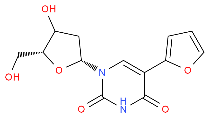 5-(furan-2-yl)-1-[(2R,5R)-4-hydroxy-5-(hydroxymethyl)oxolan-2-yl]-1,2,3,4-tetrahydropyrimidine-2,4-dione_分子结构_CAS_92233-50-6