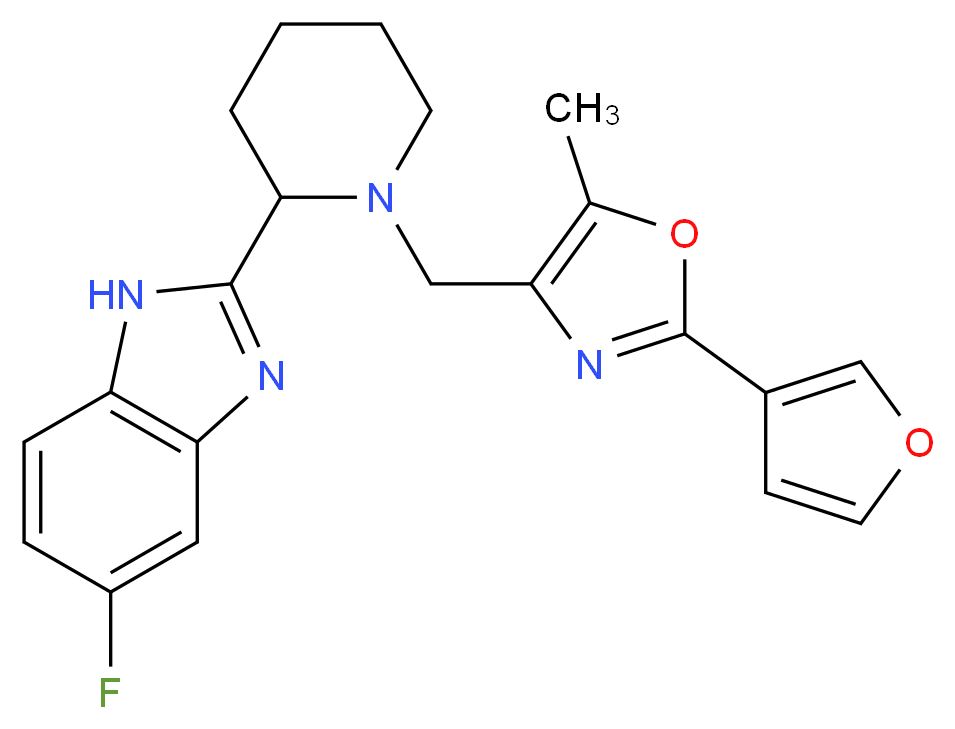 5-fluoro-2-(1-{[2-(3-furyl)-5-methyl-1,3-oxazol-4-yl]methyl}-2-piperidinyl)-1H-benzimidazole_分子结构_CAS_)