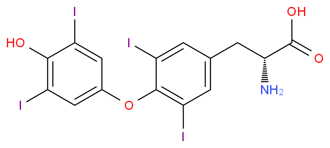 (2R)-2-amino-3-[4-(4-hydroxy-3,5-diiodophenoxy)-3,5-diiodophenyl]propanoic acid_分子结构_CAS_51-49-0