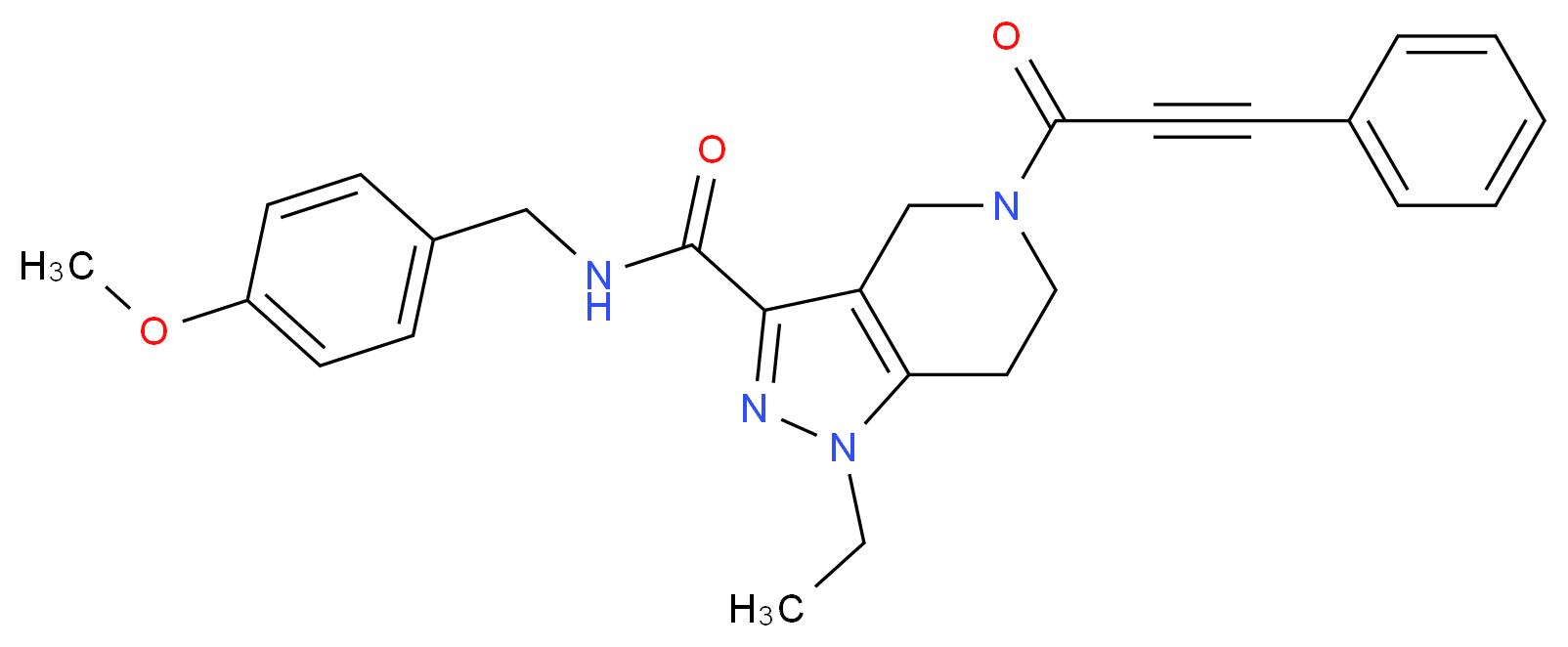 1-ethyl-N-(4-methoxybenzyl)-5-(3-phenyl-2-propynoyl)-4,5,6,7-tetrahydro-1H-pyrazolo[4,3-c]pyridine-3-carboxamide_分子结构_CAS_)
