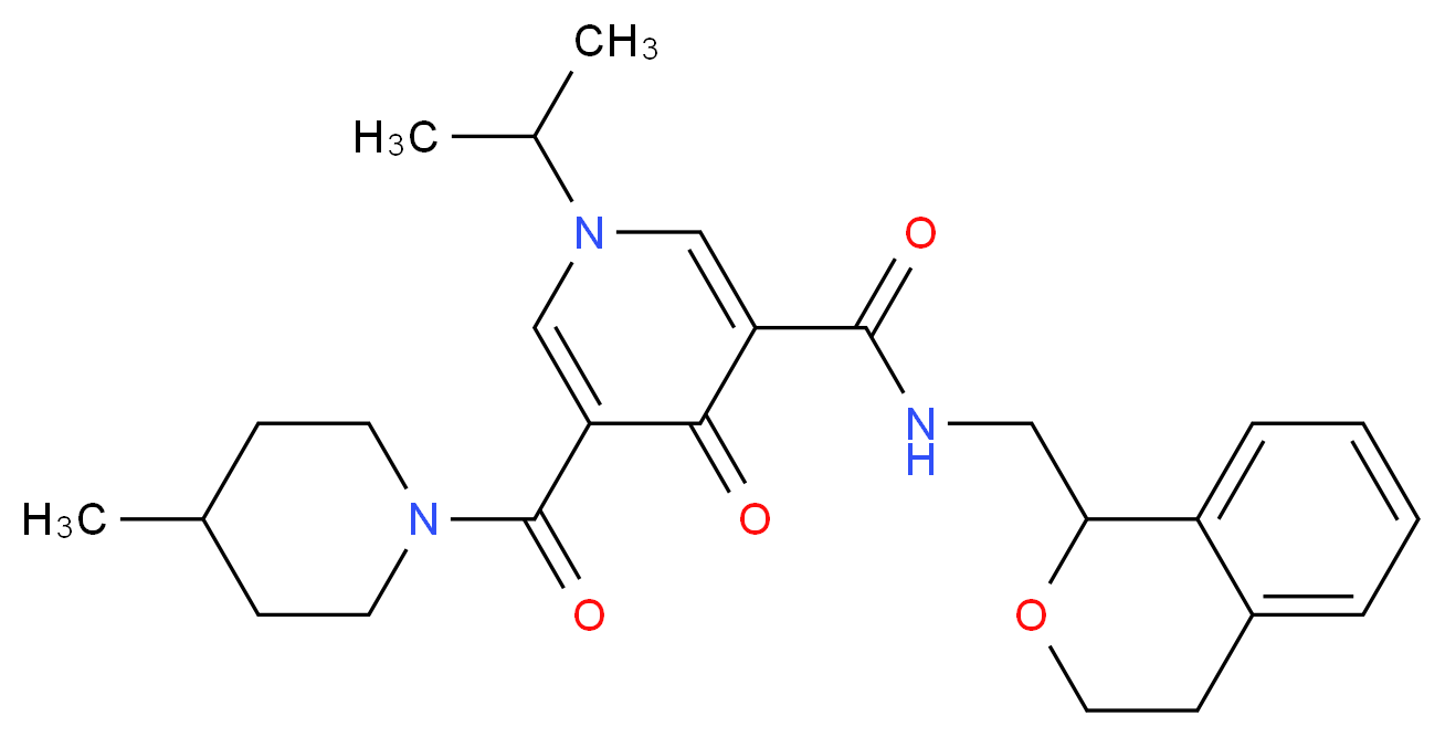 N-(3,4-dihydro-1H-isochromen-1-ylmethyl)-1-isopropyl-5-[(4-methyl-1-piperidinyl)carbonyl]-4-oxo-1,4-dihydro-3-pyridinecarboxamide_分子结构_CAS_)