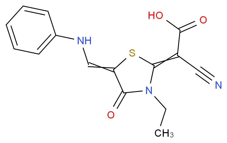 2-cyano-2-{3-ethyl-4-oxo-5-[(phenylamino)methylidene]-1,3-thiazolidin-2-ylidene}acetic acid_分子结构_CAS_623550-69-6