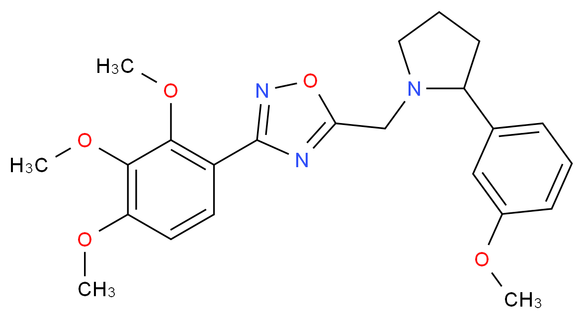 5-{[2-(3-methoxyphenyl)-1-pyrrolidinyl]methyl}-3-(2,3,4-trimethoxyphenyl)-1,2,4-oxadiazole_分子结构_CAS_)
