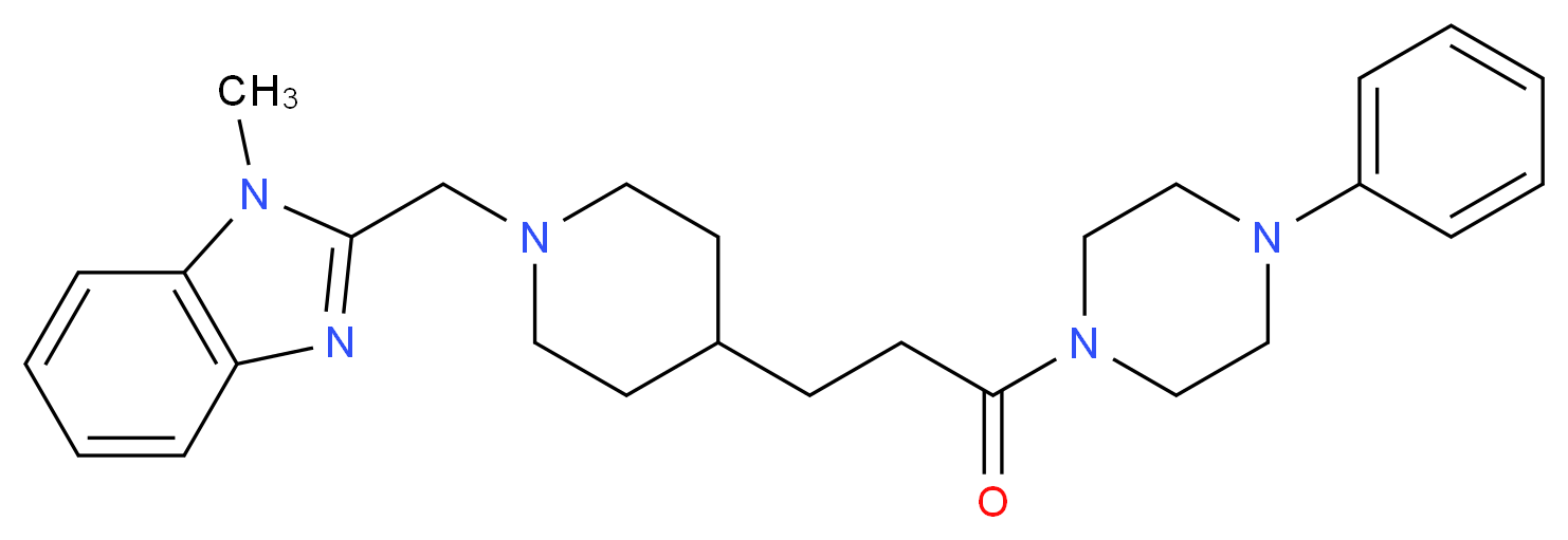 1-methyl-2-({4-[3-oxo-3-(4-phenyl-1-piperazinyl)propyl]-1-piperidinyl}methyl)-1H-benzimidazole_分子结构_CAS_)