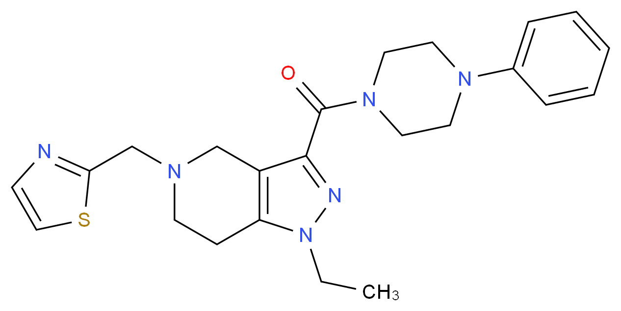 1-ethyl-3-[(4-phenyl-1-piperazinyl)carbonyl]-5-(1,3-thiazol-2-ylmethyl)-4,5,6,7-tetrahydro-1H-pyrazolo[4,3-c]pyridine_分子结构_CAS_)