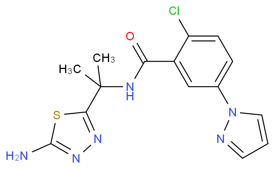 N-[1-(5-amino-1,3,4-thiadiazol-2-yl)-1-methylethyl]-2-chloro-5-(1H-pyrazol-1-yl)benzamide_分子结构_CAS_)
