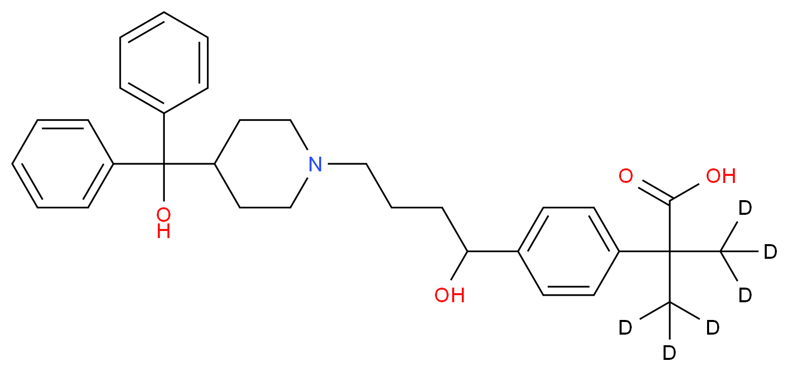 2-(4-{1-hydroxy-4-[4-(hydroxydiphenylmethyl)piperidin-1-yl]butyl}phenyl)-2-(<sup>2</sup>H<sub>3</sub>)methyl(<sup>2</sup>H<sub>3</sub>)propanoic acid_分子结构_CAS_548783-71-7