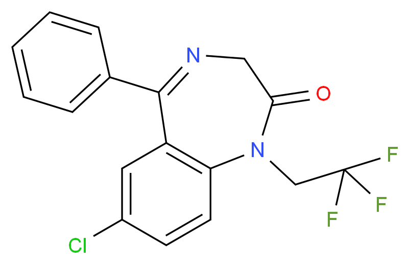 7-chloro-5-phenyl-1-(2,2,2-trifluoroethyl)-2,3-dihydro-1H-1,4-benzodiazepin-2-one_分子结构_CAS_23092-17-3