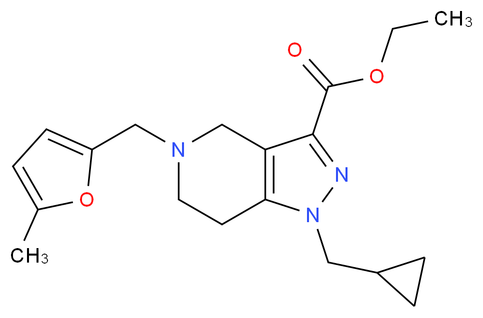 ethyl 1-(cyclopropylmethyl)-5-[(5-methyl-2-furyl)methyl]-4,5,6,7-tetrahydro-1H-pyrazolo[4,3-c]pyridine-3-carboxylate_分子结构_CAS_)
