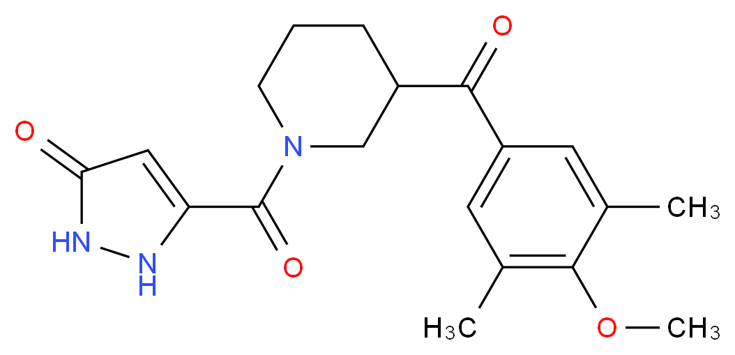 5-{[3-(4-methoxy-3,5-dimethylbenzoyl)piperidin-1-yl]carbonyl}-1,2-dihydro-3H-pyrazol-3-one_分子结构_CAS_)