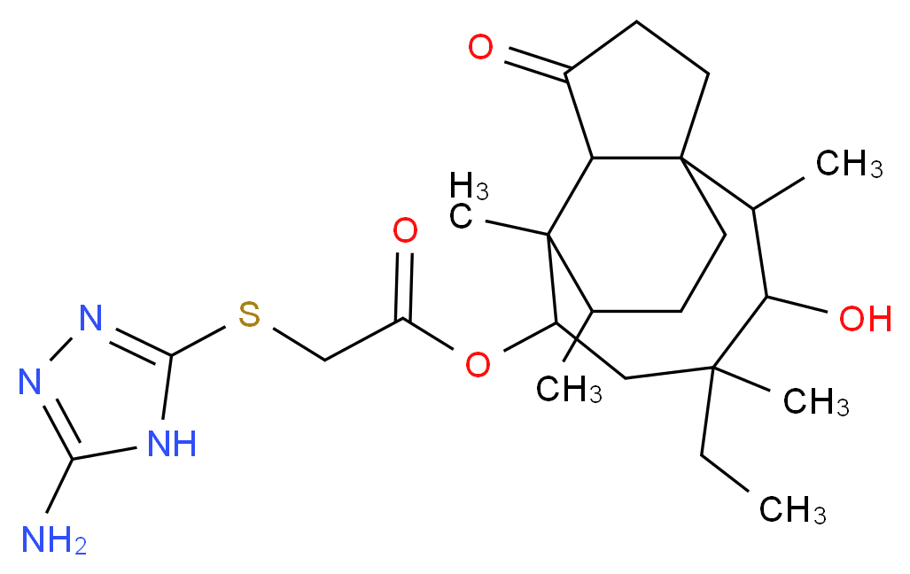 4-ethyl-3-hydroxy-2,4,7,14-tetramethyl-9-oxotricyclo[5.4.3.0<sup>1</sup>,<sup>8</sup>]tetradecan-6-yl 2-[(5-amino-4H-1,2,4-triazol-3-yl)sulfanyl]acetate_分子结构_CAS_76530-44-4
