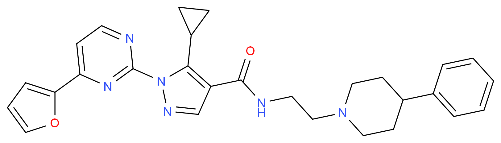5-cyclopropyl-1-[4-(2-furyl)-2-pyrimidinyl]-N-[2-(4-phenyl-1-piperidinyl)ethyl]-1H-pyrazole-4-carboxamide_分子结构_CAS_)