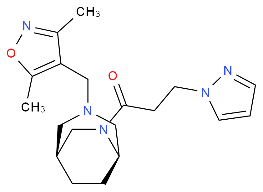 (1S*,5R*)-3-[(3,5-dimethyl-4-isoxazolyl)methyl]-6-[3-(1H-pyrazol-1-yl)propanoyl]-3,6-diazabicyclo[3.2.2]nonane_分子结构_CAS_)