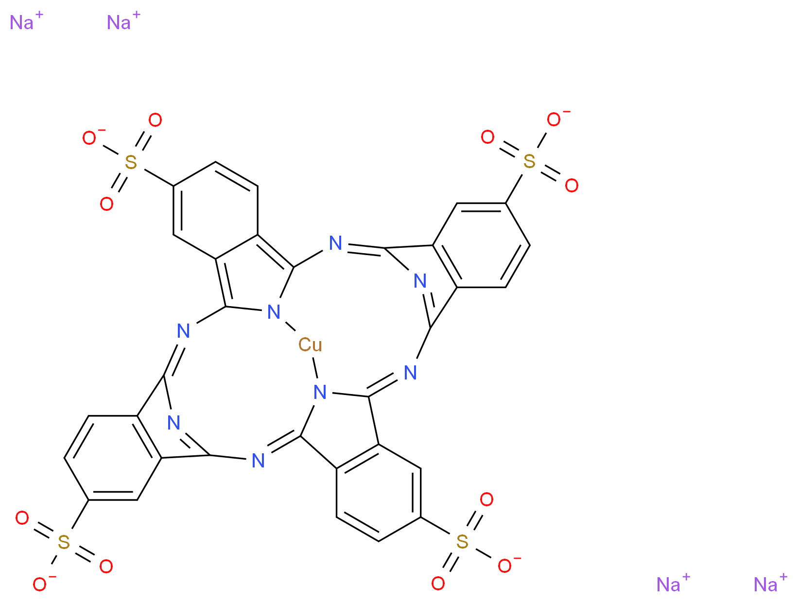 酞菁铜(II)四磺酸四钠盐_分子结构_CAS_27360-85-6)