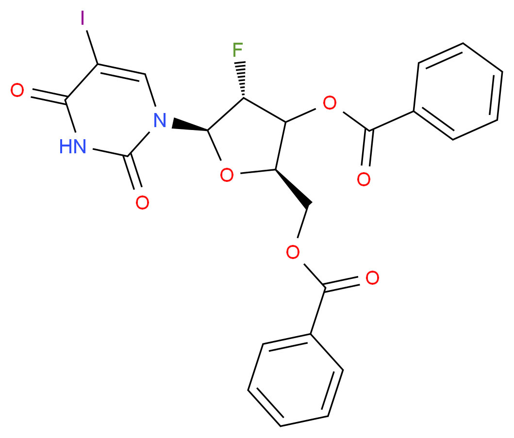 [(2R,4R,5R)-3-(benzoyloxy)-4-fluoro-5-(5-iodo-2,4-dioxo-1,2,3,4-tetrahydropyrimidin-1-yl)oxolan-2-yl]methyl benzoate_分子结构_CAS_97614-45-4