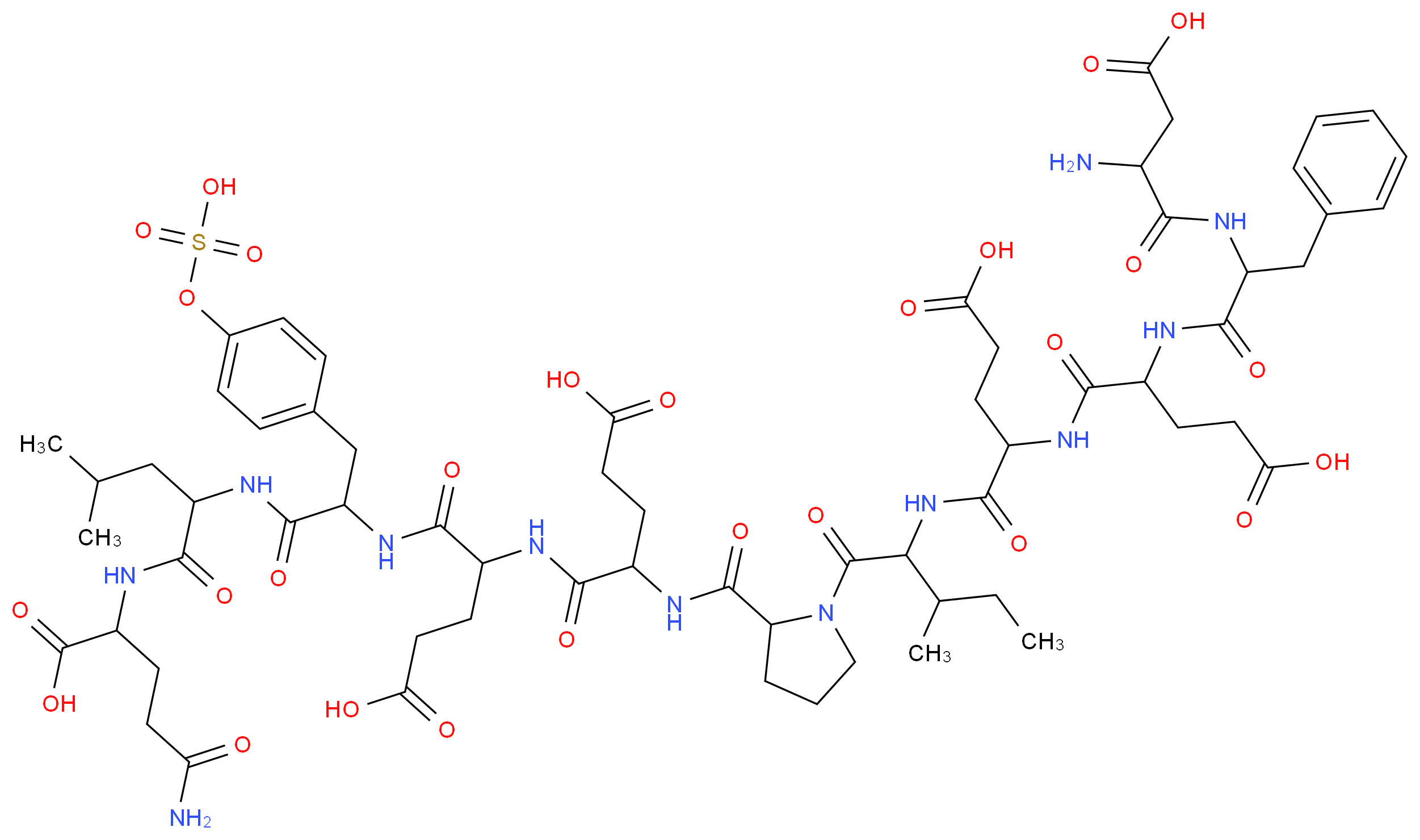 4-[2-(2-amino-3-carboxypropanamido)-3-phenylpropanamido]-4-{[1-({1-[2-({1-[(1-{[1-({1-[(3-carbamoyl-1-carboxypropyl)carbamoyl]-3-methylbutyl}carbamoyl)-2-[4-(sulfooxy)phenyl]ethyl]carbamoyl}-3-carboxypropyl)carbamoyl]-3-carboxypropyl}carbamoyl)pyrrolidin-1-yl]-3-methyl-1-oxopentan-2-yl}carbamoyl)-3-carboxypropyl]carbamoyl}butanoic acid_分子结构_CAS_109528-50-9