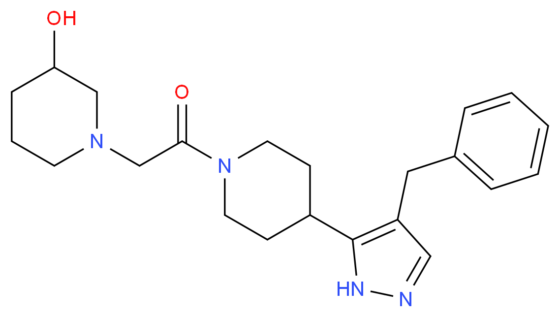 1-{2-[4-(4-benzyl-1H-pyrazol-5-yl)piperidin-1-yl]-2-oxoethyl}piperidin-3-ol_分子结构_CAS_)