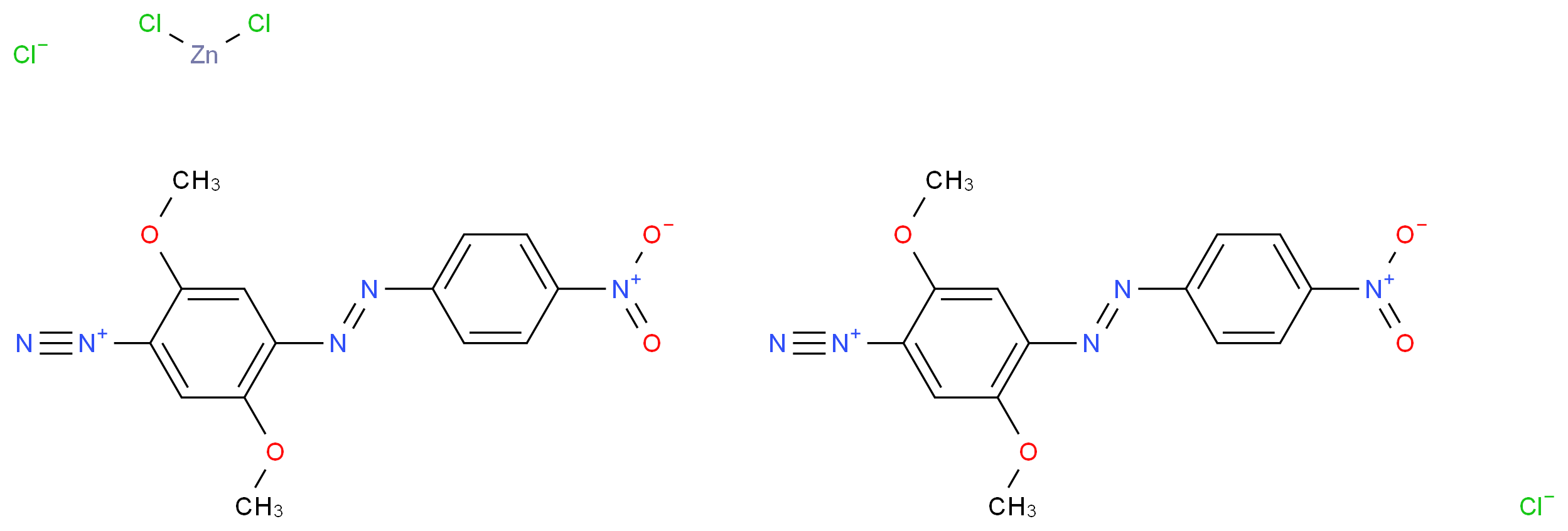 bis(2,5-dimethoxy-4-[(E)-2-(4-nitrophenyl)diazen-1-yl]benzene-1-diazonium) dichlorozinc dichloride_分子结构_CAS_64071-86-9