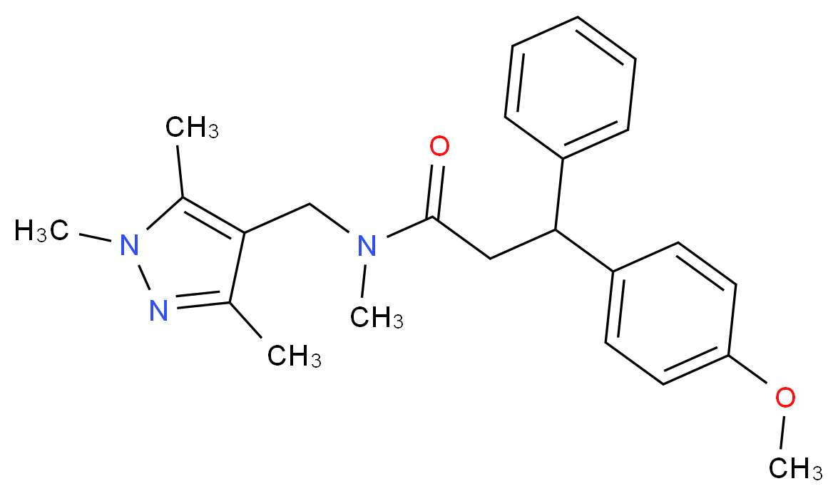 3-(4-methoxyphenyl)-N-methyl-3-phenyl-N-[(1,3,5-trimethyl-1H-pyrazol-4-yl)methyl]propanamide_分子结构_CAS_)