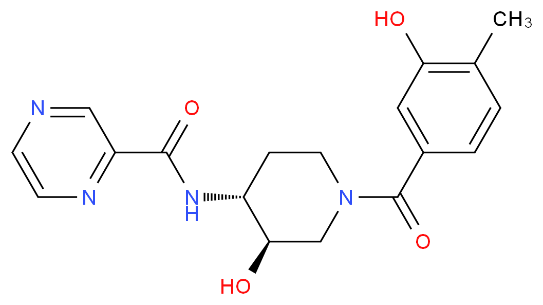 N-[(3R*,4R*)-3-hydroxy-1-(3-hydroxy-4-methylbenzoyl)piperidin-4-yl]pyrazine-2-carboxamide_分子结构_CAS_)