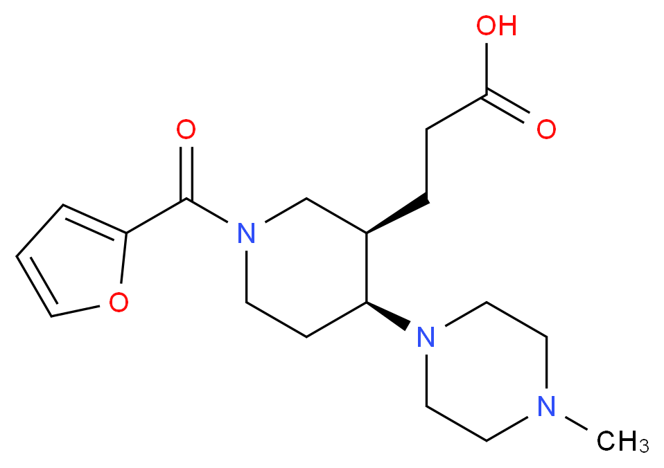 3-[(3R*,4S*)-1-(2-furoyl)-4-(4-methylpiperazin-1-yl)piperidin-3-yl]propanoic acid_分子结构_CAS_)
