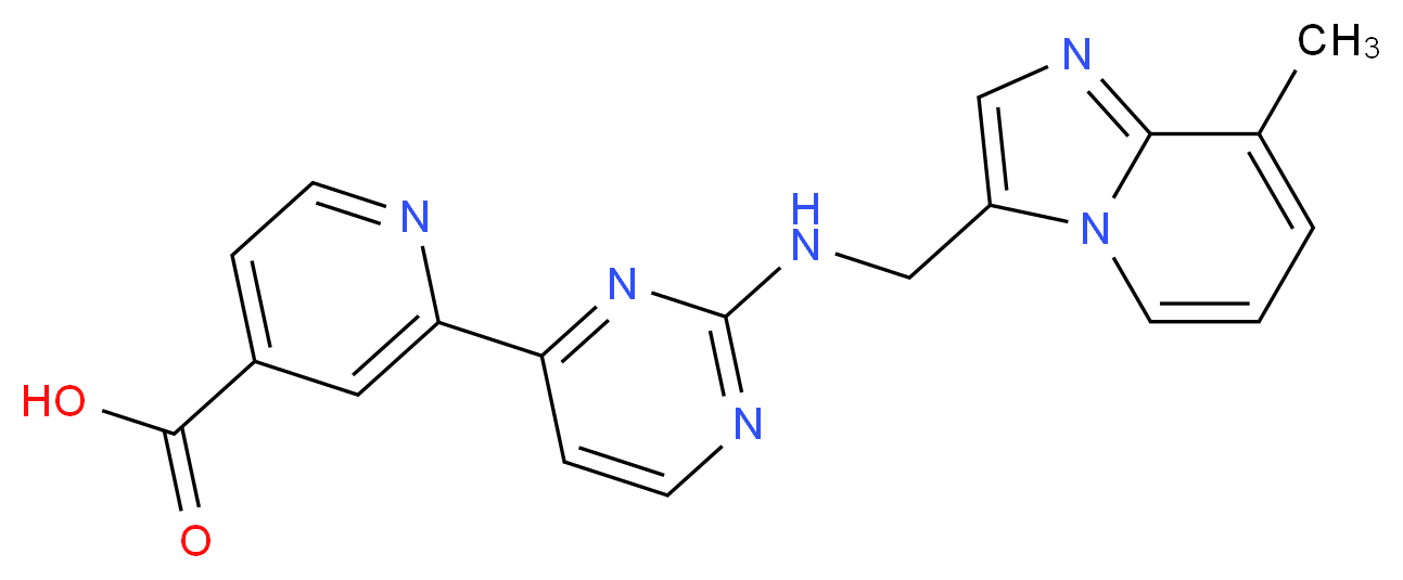 2-(2-{[(8-methylimidazo[1,2-a]pyridin-3-yl)methyl]amino}pyrimidin-4-yl)isonicotinic acid_分子结构_CAS_)