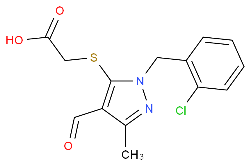 {[1-(2-chlorobenzyl)-4-formyl-3-methyl-1H-pyrazol-5-yl]thio}acetic acid_分子结构_CAS_)