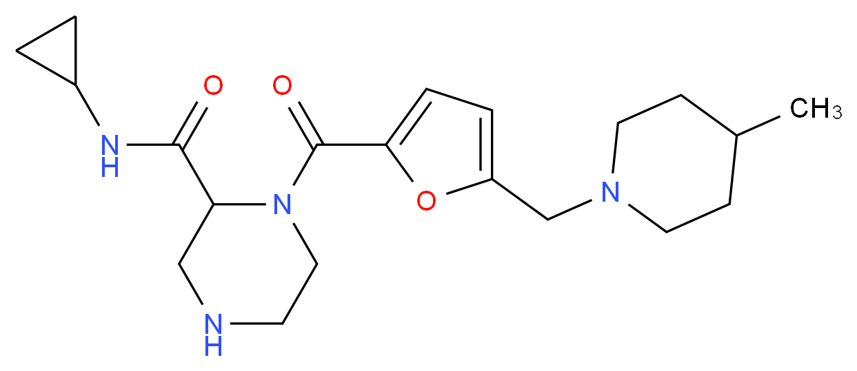 N-cyclopropyl-1-{5-[(4-methyl-1-piperidinyl)methyl]-2-furoyl}-2-piperazinecarboxamide_分子结构_CAS_)
