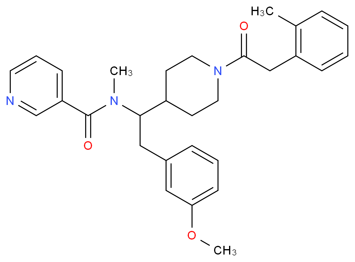 N-(2-(3-methoxyphenyl)-1-{1-[(2-methylphenyl)acetyl]-4-piperidinyl}ethyl)-N-methylnicotinamide_分子结构_CAS_)