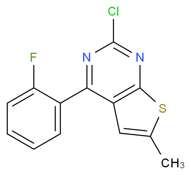 2-chloro-4-(2-fluorophenyl)-6-methylthieno[2,3-d]pyrimidine_分子结构_CAS_99499-25-9