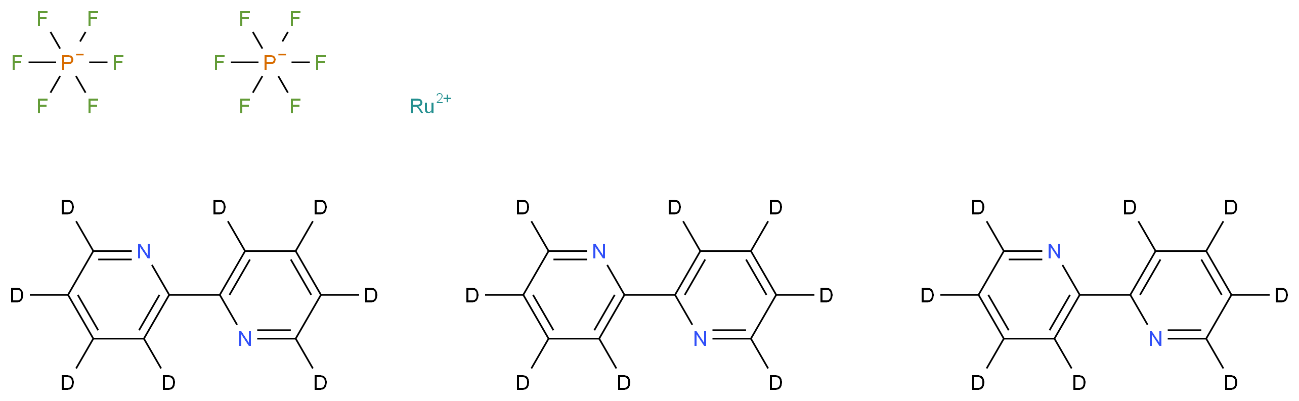 λ<sup>2</sup>-ruthenium(2+) ion tris(2-[(<sup>2</sup>H<sub>4</sub>)pyridin-2-yl](<sup>2</sup>H<sub>4</sub>)pyridine) bis(hexafluoro-λ<sup>5</sup>-phosphanuide)_分子结构_CAS_67573-02-8