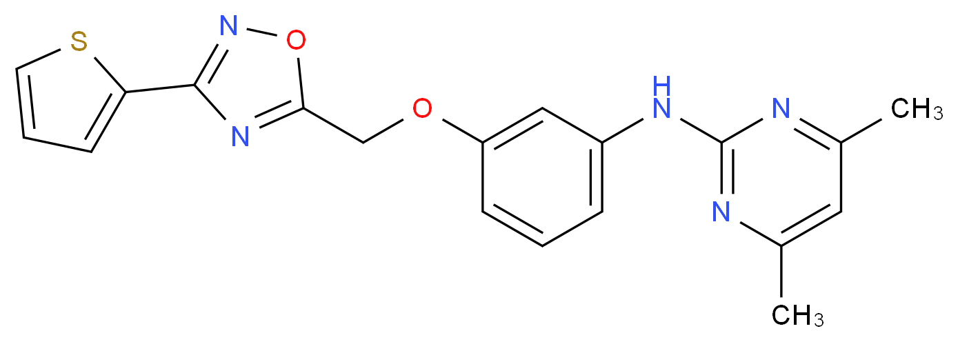 4,6-dimethyl-N-(3-{[3-(2-thienyl)-1,2,4-oxadiazol-5-yl]methoxy}phenyl)-2-pyrimidinamine_分子结构_CAS_)