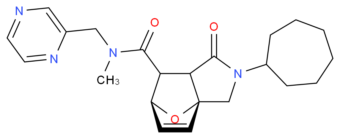 (3aR*,6S*)-2-cycloheptyl-N-methyl-1-oxo-N-(pyrazin-2-ylmethyl)-1,2,3,6,7,7a-hexahydro-3a,6-epoxyisoindole-7-carboxamide_分子结构_CAS_)