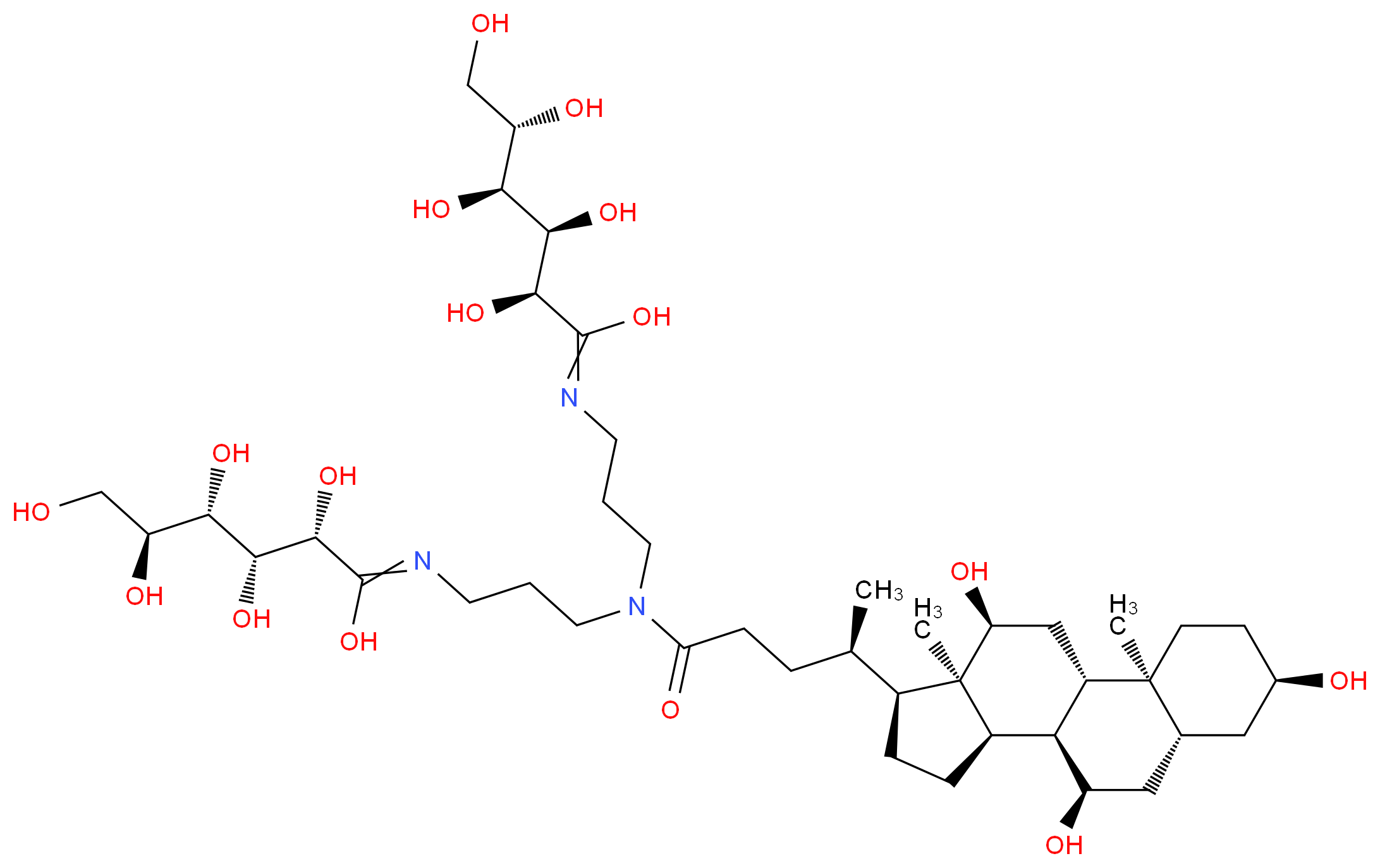 (2S,3R,4S,5S)-N-{3-[(4R)-N-(3-{[(2S,3R,4S,5S)-1,2,3,4,5,6-hexahydroxyhexylidene]amino}propyl)-4-[(1S,2S,5R,7R,9R,10R,11R,14S,15R,16S)-5,9,16-trihydroxy-2,15-dimethyltetracyclo[8.7.0.0?,?.0??,??]heptadecan-14-yl]pentanamido]propyl}-2,3,4,5,6-pentahydroxyhexanimidic acid_分子结构_CAS_86303-22-2