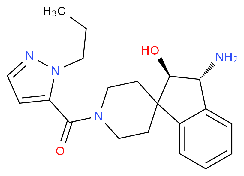 (2R*,3R*)-3-amino-1'-[(1-propyl-1H-pyrazol-5-yl)carbonyl]-2,3-dihydrospiro[indene-1,4'-piperidin]-2-ol_分子结构_CAS_)