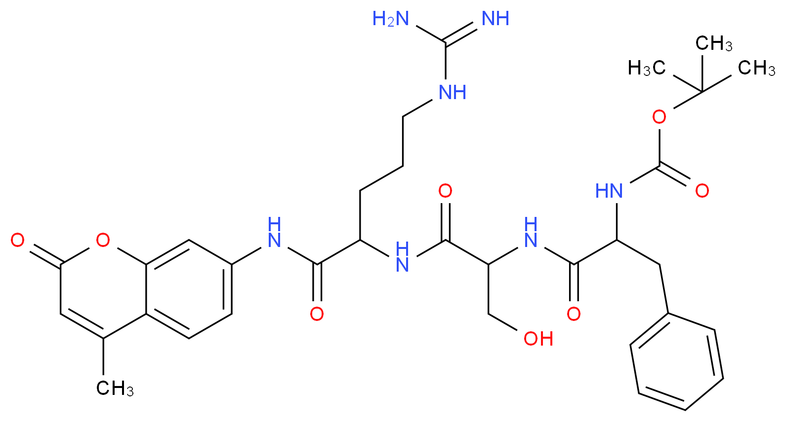 tert-butyl N-(1-{[1-({4-carbamimidamido-1-[(4-methyl-2-oxo-2H-chromen-7-yl)carbamoyl]butyl}carbamoyl)-2-hydroxyethyl]carbamoyl}-2-phenylethyl)carbamate_分子结构_CAS_73554-90-2
