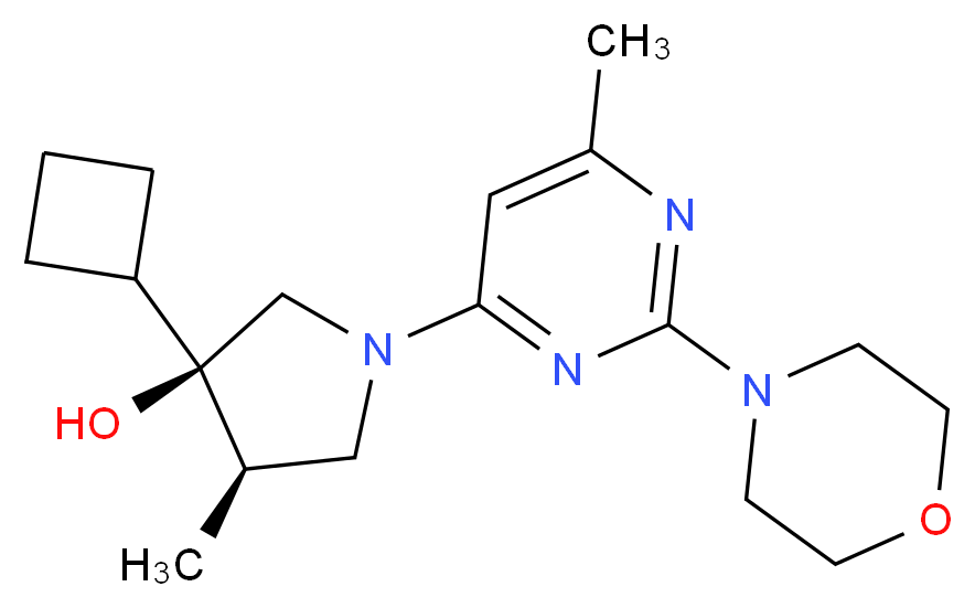 (3R*,4R*)-3-cyclobutyl-4-methyl-1-[6-methyl-2-(4-morpholinyl)-4-pyrimidinyl]-3-pyrrolidinol_分子结构_CAS_)