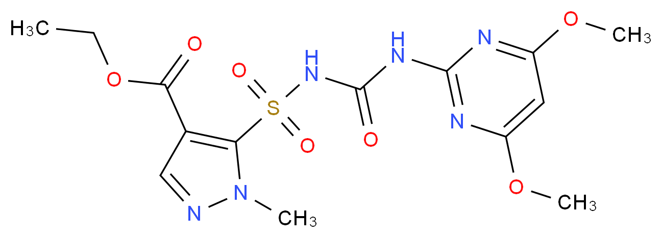 ethyl 5-({[(4,6-dimethoxypyrimidin-2-yl)carbamoyl]amino}sulfonyl)-1-methyl-1H-pyrazole-4-carboxylate_分子结构_CAS_1162-65-8