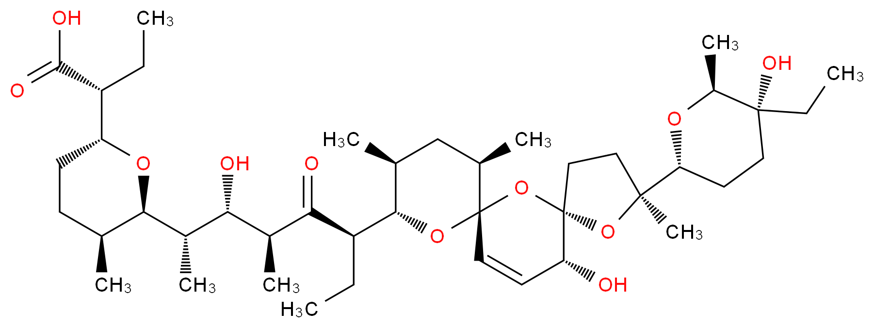 (2R)-2-[(2R,5S,6R)-6-[(2S,3S,4S,6R)-6-[(2S,5S,7R,9S,10S,12R,15R)-2-[(2R,5R,6S)-5-ethyl-5-hydroxy-6-methyloxan-2-yl]-15-hydroxy-2,10,12-trimethyl-1,6,8-trioxadispiro[4.1.5<sup>7</sup>.3<sup>5</sup>]pentadec-13-en-9-yl]-3-hydroxy-4-methyl-5-oxooctan-2-yl]-5-methyloxan-2-yl]butanoic acid_分子结构_CAS_53003-10-4