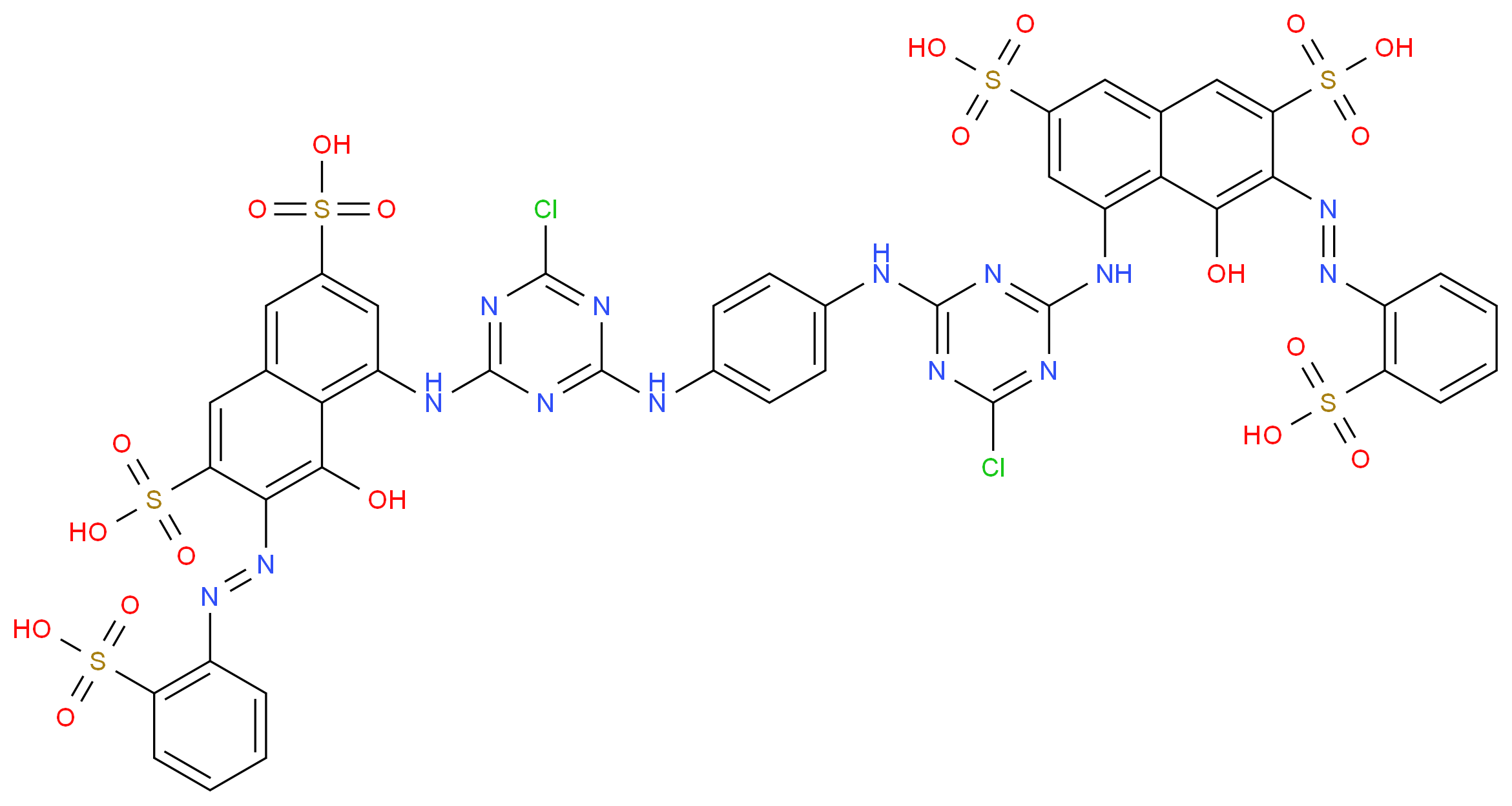 5-({4-chloro-6-[(4-{[4-chloro-6-({8-hydroxy-3,6-disulfo-7-[(E)-2-(2-sulfophenyl)diazen-1-yl]naphthalen-1-yl}amino)-1,3,5-triazin-2-yl]amino}phenyl)amino]-1,3,5-triazin-2-yl}amino)-4-hydroxy-3-[(E)-2-(2-sulfophenyl)diazen-1-yl]naphthalene-2,7-disulfonic acid_分子结构_CAS_61951-82-4