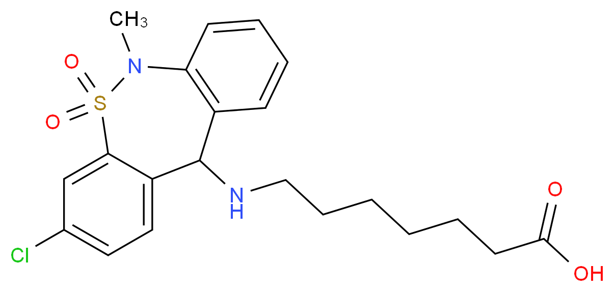 7-({6-chloro-10-methyl-9,9-dioxo-9λ<sup>6</sup>-thia-10-azatricyclo[9.4.0.0<sup>3</sup>,<sup>8</sup>]pentadeca-1(11),3(8),4,6,12,14-hexaen-2-yl}amino)heptanoic acid_分子结构_CAS_72797-41-2