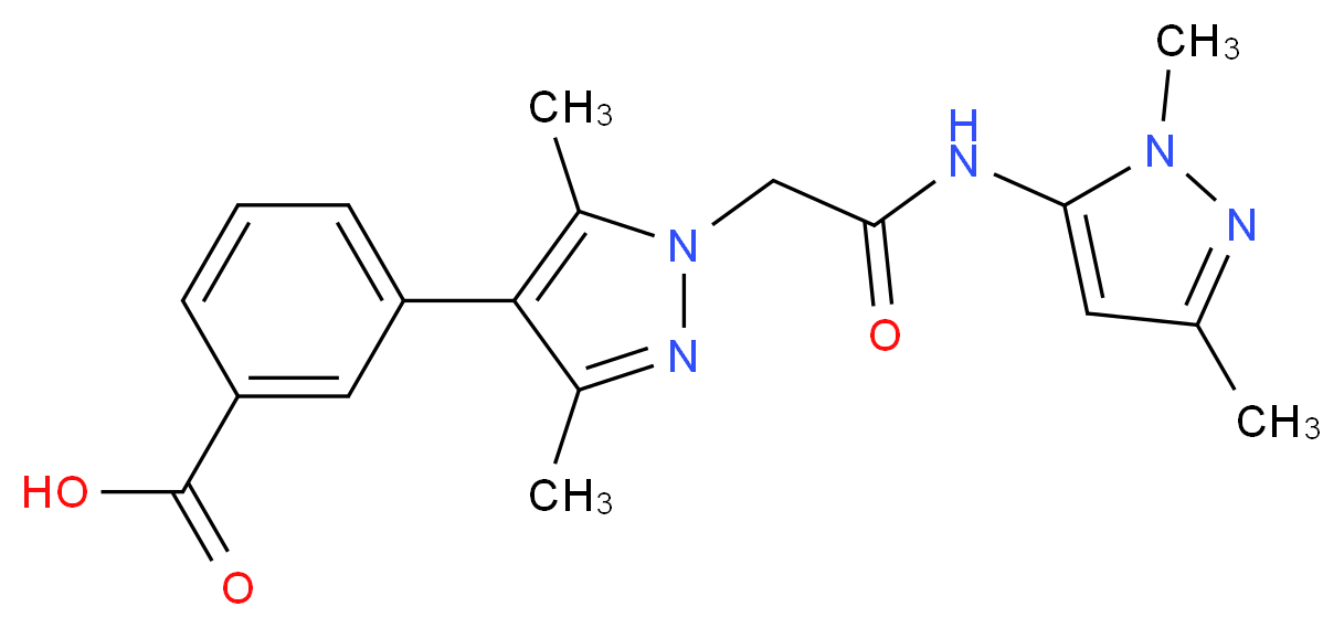 3-(1-{2-[(1,3-dimethyl-1H-pyrazol-5-yl)amino]-2-oxoethyl}-3,5-dimethyl-1H-pyrazol-4-yl)benzoic acid_分子结构_CAS_)