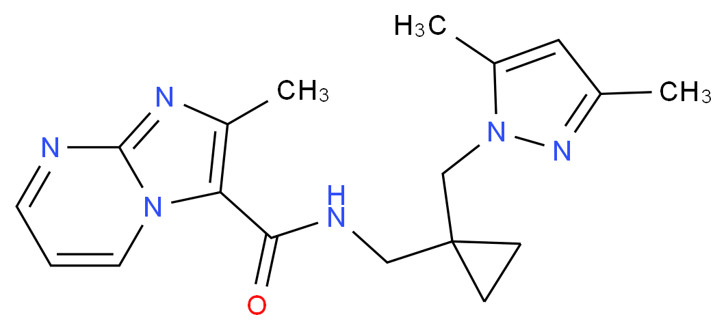 N-({1-[(3,5-dimethyl-1H-pyrazol-1-yl)methyl]cyclopropyl}methyl)-2-methylimidazo[1,2-a]pyrimidine-3-carboxamide_分子结构_CAS_)