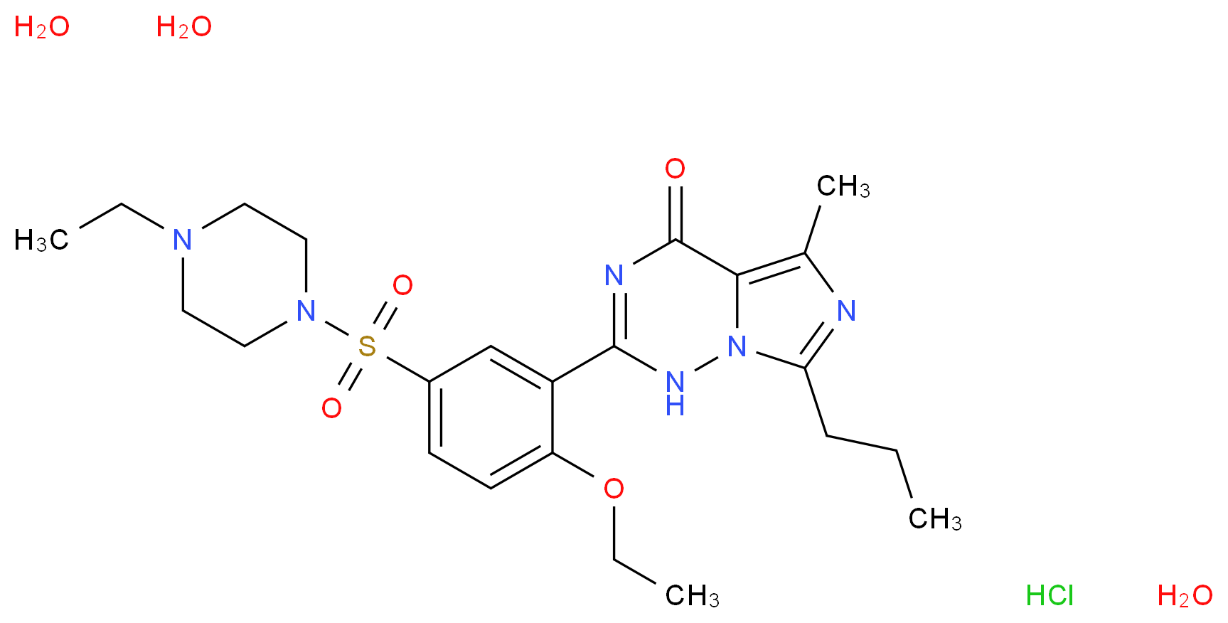 2-{2-ethoxy-5-[(4-ethylpiperazin-1-yl)sulfonyl]phenyl}-5-methyl-7-propyl-1H,4H-imidazo[4,3-f][1,2,4]triazin-4-one trihydrate hydrochloride_分子结构_CAS_330808-88-3