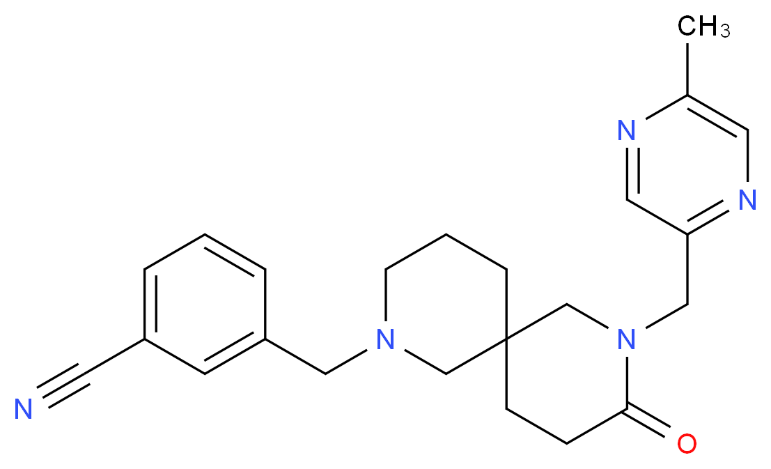 3-({8-[(5-methylpyrazin-2-yl)methyl]-9-oxo-2,8-diazaspiro[5.5]undec-2-yl}methyl)benzonitrile_分子结构_CAS_)
